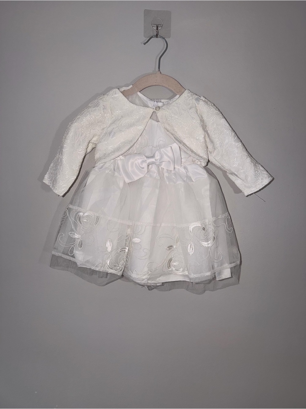 Baby Girls White Formal Dress & Matching Lace Bolero Set